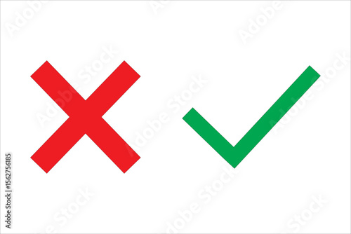  green check mark and red cross mark icon set. green tick and red x