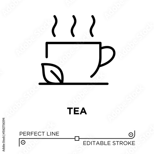The line icon vector illustrates tea. The line icon is isolated on a transparent background and can be edited as needed