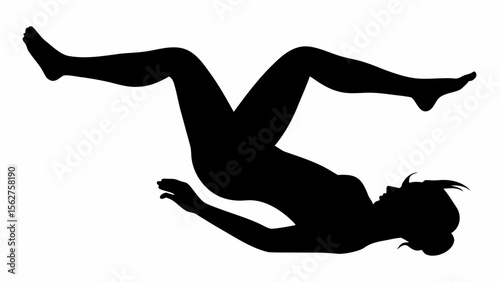 Silhouette of a woman lying on her back with knees bent and arms at her sides in a relaxed position