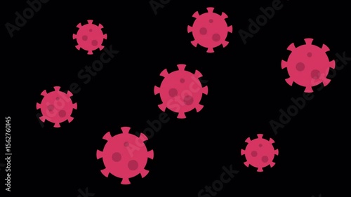 virus bacteria animation on black background, red virus floating around spread rendered animated with alpha channel.