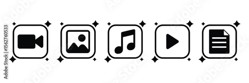AI icon set. Buttons for generate media files image, video, audio and text with artificial intelligence. icons for app, website and user interfac and vector illustration