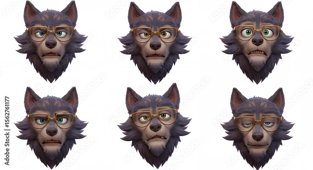 Fototapeta premium Wolf heads with various expressions