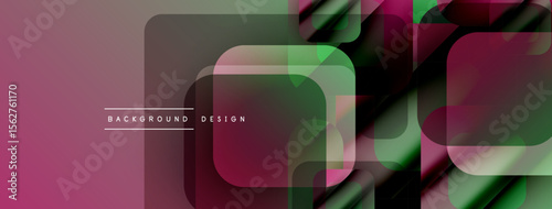 Abstract geometric pattern. Overlapping squares, rectangles create vibrant visual effect. Burgundy, green hues dominate composition. Modern design element.