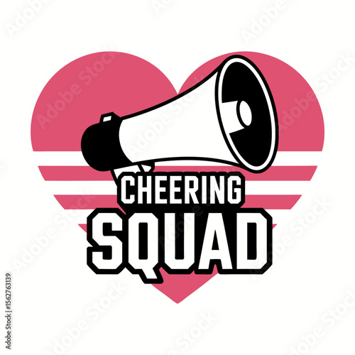 Cheerleader silhouette vector with pink megaphone, stars, on pink background  ideal for cheerleading teams, sports events, posters, and promotions.