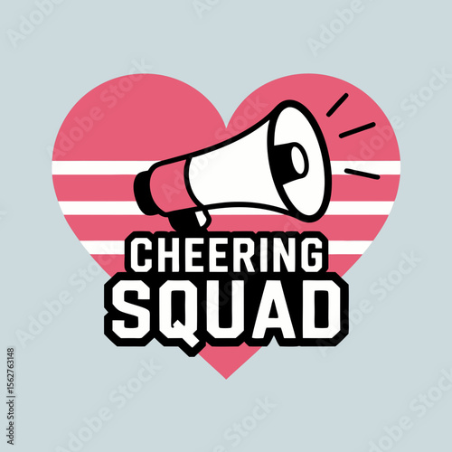 Cheerleader silhouette vector with pink megaphone, stars, on pink background  ideal for cheerleading teams, sports events, posters, and promotions.