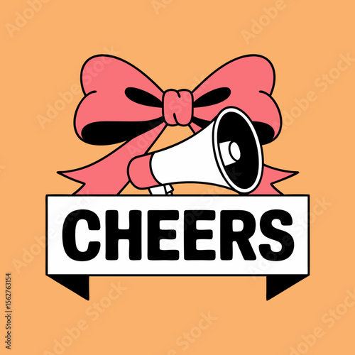 Cheerleader silhouette vector with pink megaphone and banner, perfect for sports team graphics, motivational posters, and spirit wear designs.