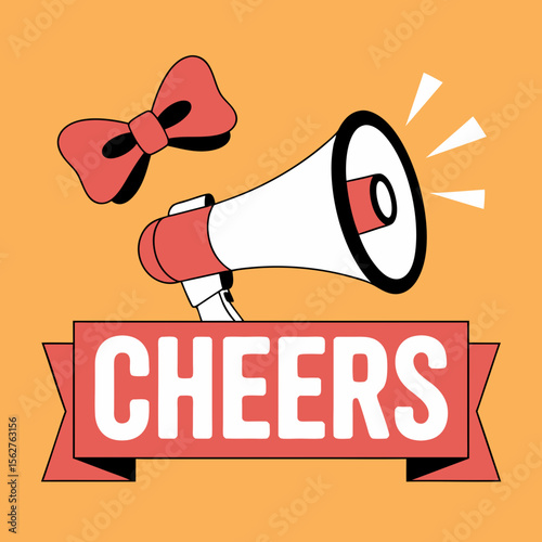 Cheerleader silhouette vector with pink megaphone and banner, perfect for sports team graphics, motivational posters, and spirit wear designs.