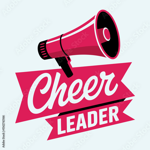 Cheerleader silhouette vector with pink megaphone and banner, perfect for sports team graphics, motivational posters, and spirit wear designs.