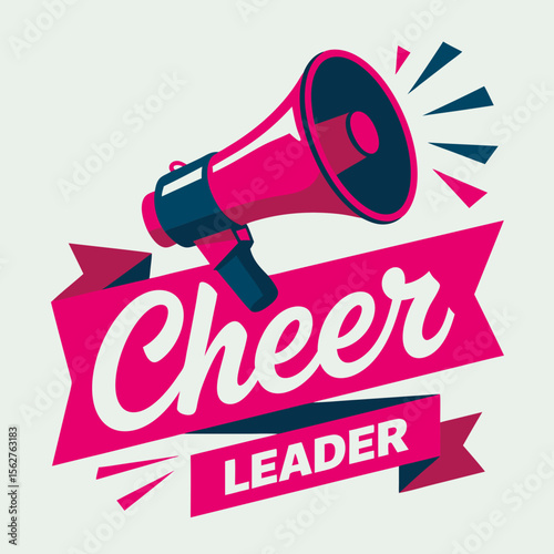 Cheerleader silhouette vector with pink megaphone and banner, perfect for sports team graphics, motivational posters, and spirit wear designs.