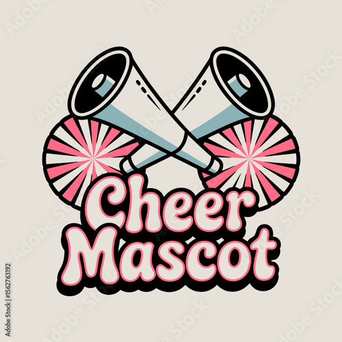 Cheerleader silhouette vector in pink and white cheer squad logo with pompoms. Ideal for sports team logos and spirit wear designs.