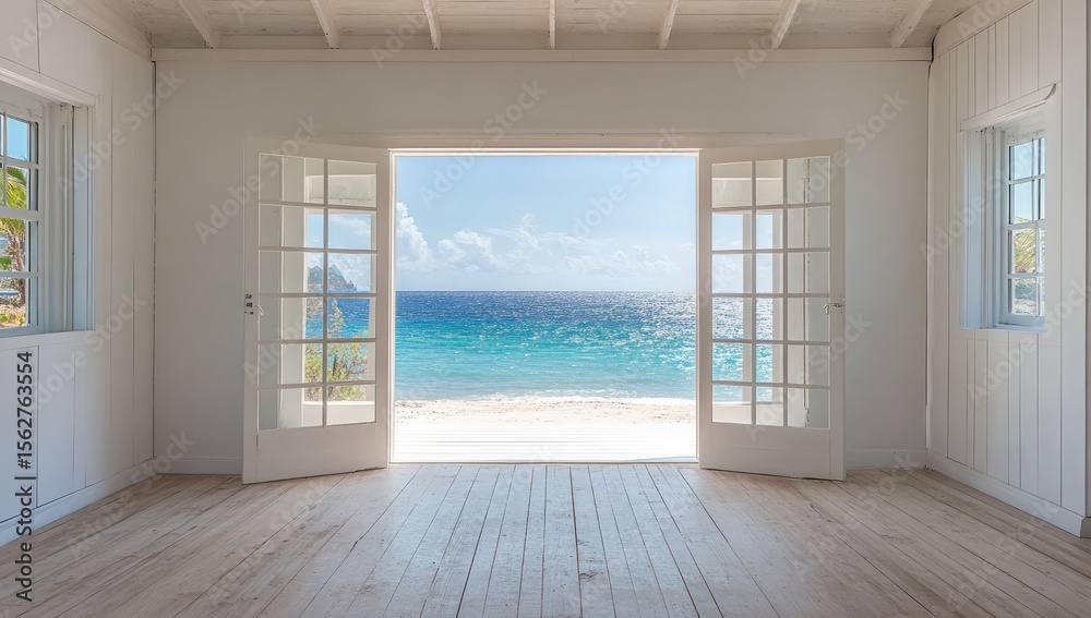 Obraz premium Empty white room with ocean view