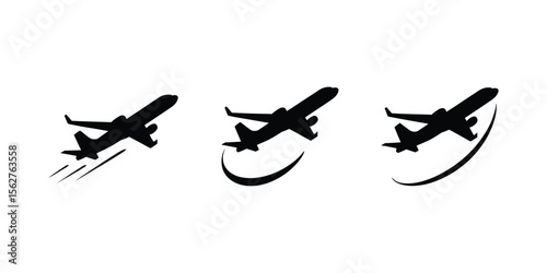 Flying plane with trail symbol. Aeroplane icon with trace path, vector illustration. 