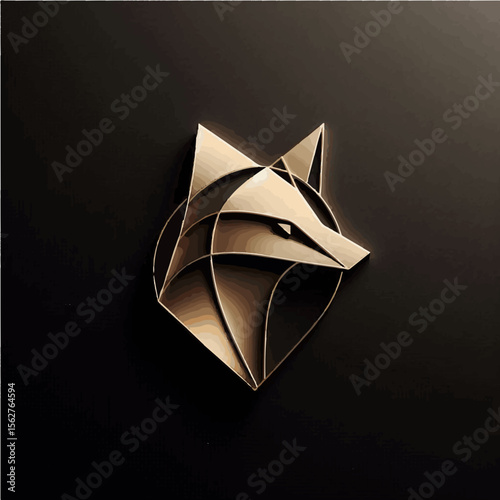 Minimalist Geometric Fox Head Logo with Gold Accents on Matte Black