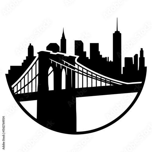 Brooklyn Bridge with New York City skyline and skyscrapers on transparent background

