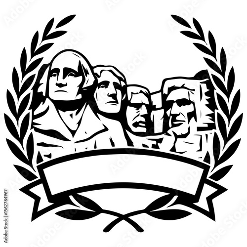 Mount Rushmore framed by laurel wreath badge of history pride on transparent background

