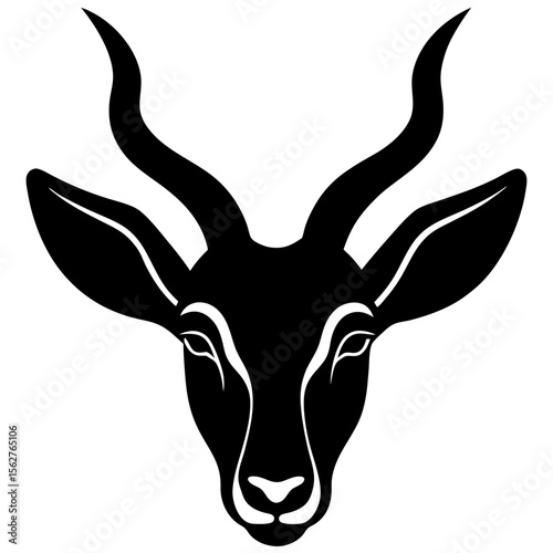Stylized black silhouette of an antelope s head with curved horns
