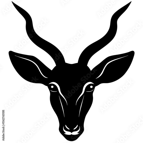 Stylized black silhouette of an antelope s head with curved horns