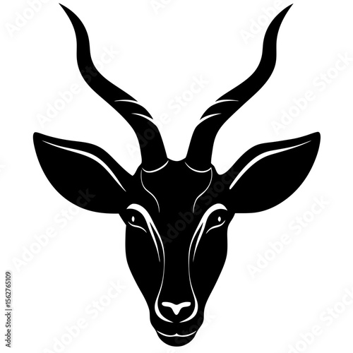 Stylized black silhouette of an antelope s head with curved horns