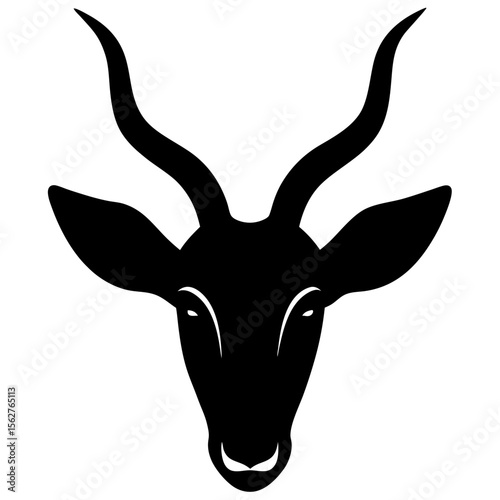 Stylized black silhouette of an antelope s head with curved horns