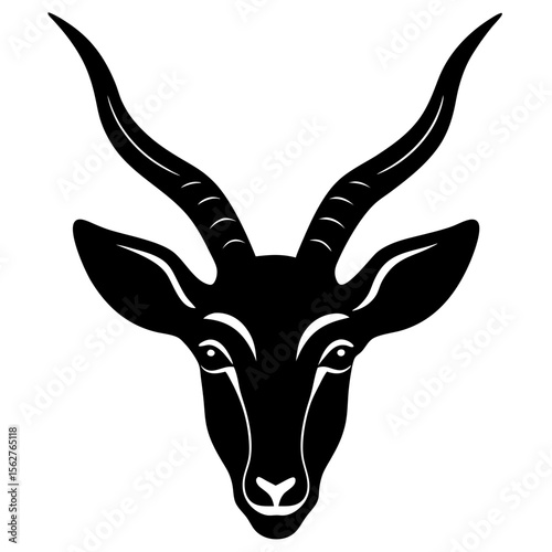 Stylized black silhouette of an antelope s head with curved horns