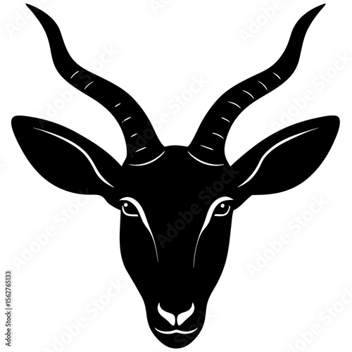 Stylized black silhouette of an antelope s head with curved horns