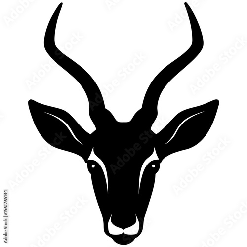 Stylized black silhouette of an antelope s head with curved horns