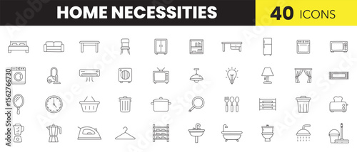 Home Necessities Line Icons – Minimal Outline Vector Icons of Essential Household Items