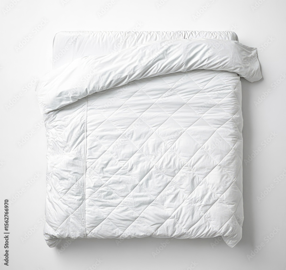 Obraz premium White quilted comforter on a bed, top view