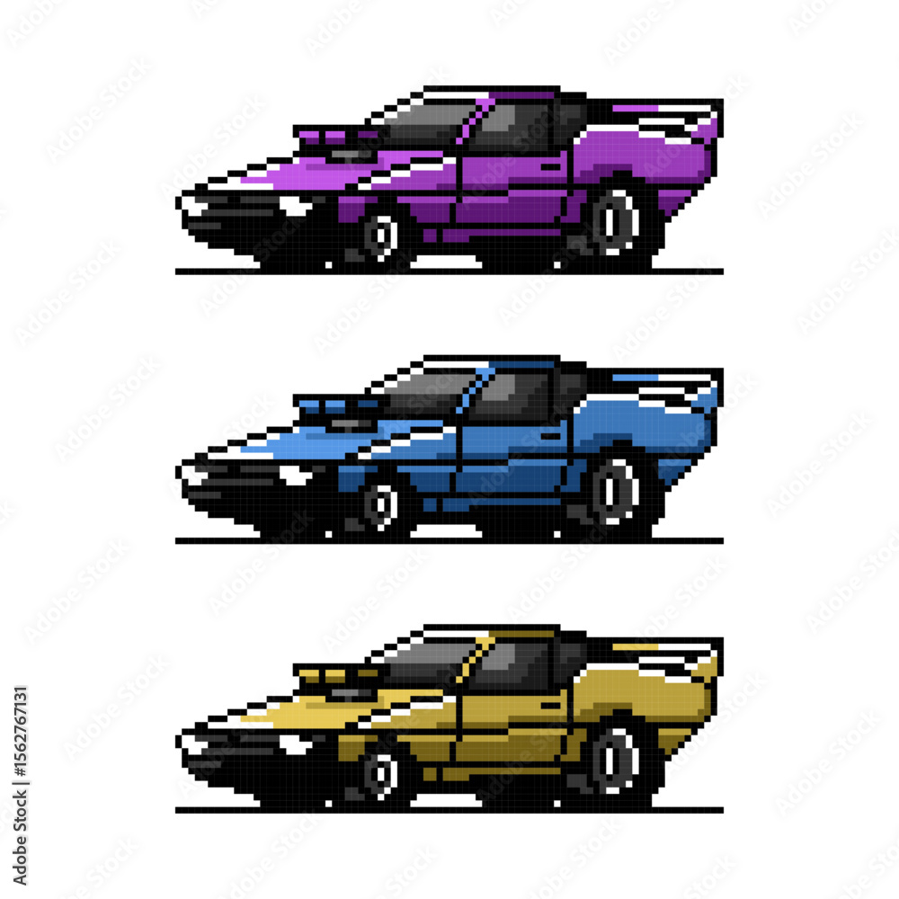 Fototapeta premium Vector pixel art muscle car illustration