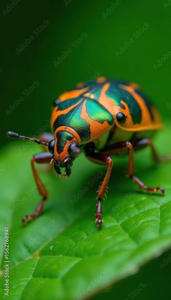 Naklejka premium Close-up of Elasmucha ferrugata shield bug on green leaf, spring, close-up, bug