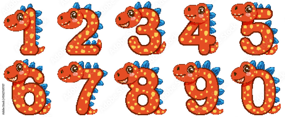 Naklejka premium Dinosaur-Themed Number Vector Illustration Set