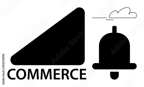 Growth arrow alongside a notification bell and cloud detail depicts online shopping, updates, and sales. Ideal for e-commerce, marketing, alerts, technology, notifications, strategy simple flat