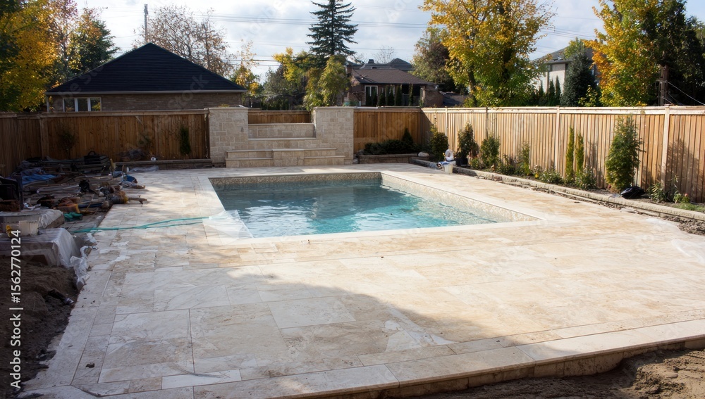 Fototapeta premium Backyard swimming pool under construction