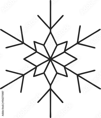 Single line drawing of a minimalist snowflake with white background.