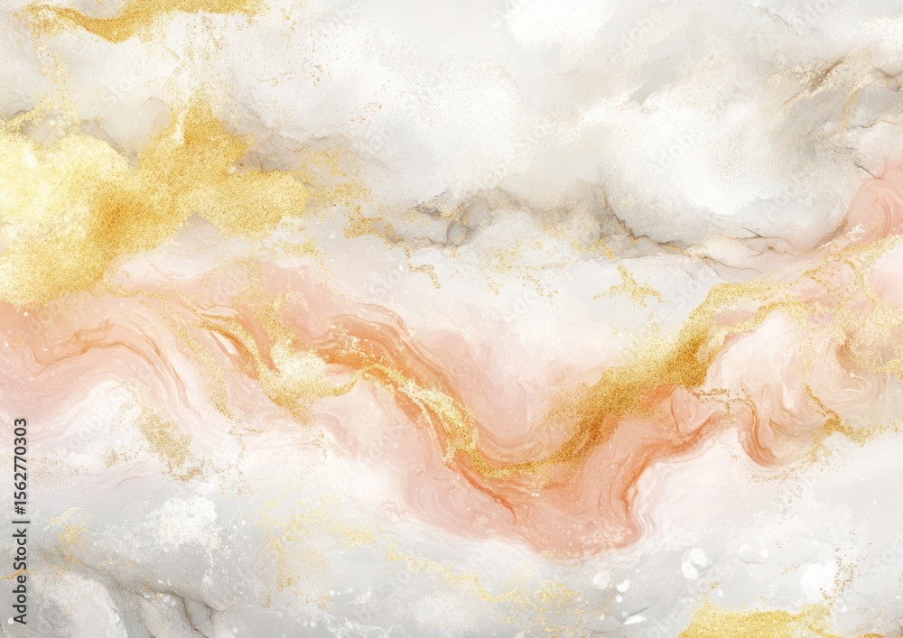 Fototapeta premium Abstract Marbled Background with Gold Accents in Soft Pink White and Gray Tones