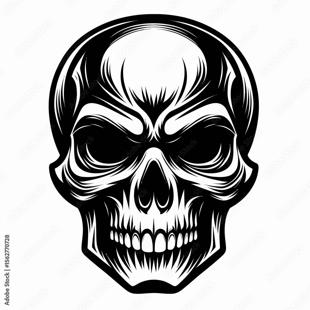 Fototapeta premium Aggressive Black and White Skull Vector Illustration
