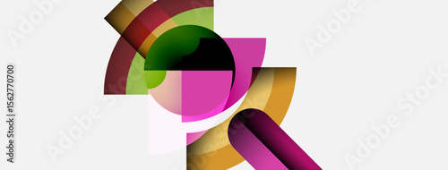Abstract composition. Overlapping colorful arcs create dynamic visual effect. Modern design, gradients, soft shapes present.