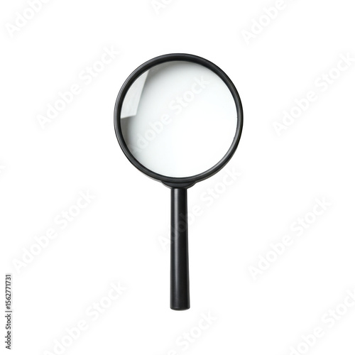 Classic magnifying glass with a black handle isolated on transparent background