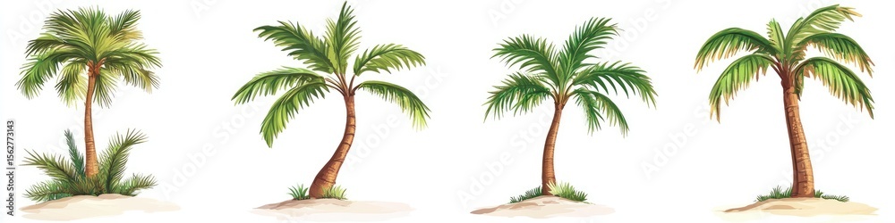 Fototapeta premium Four palm trees on a white background