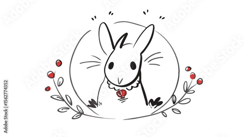 A whimsical rabbit with floral accents and a decorative pendant design element art
