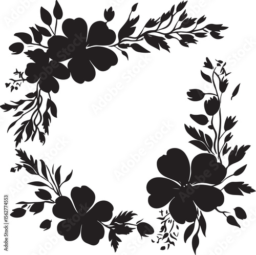 black and white floral frame, flower, floral, frame, vector, leaf, pattern, nature, design, plant, decoration, illustration, spring, border, ornament, summer, art, green, flora, flowers, branch, bloss