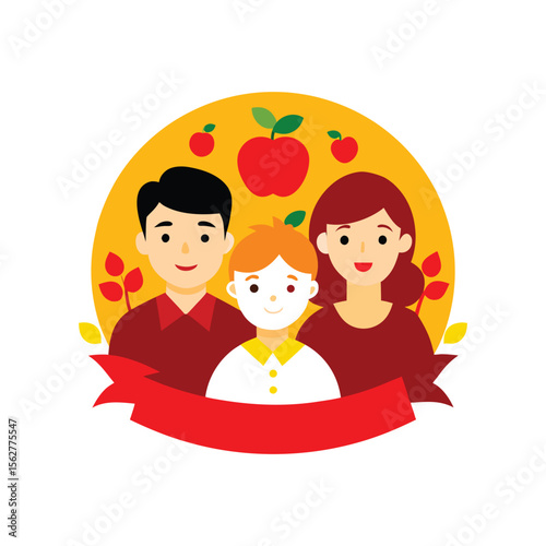 Happy father and two children celebrate family festivity together