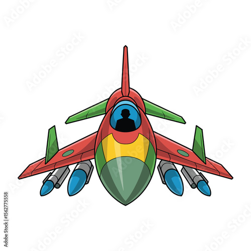 Military fighter jet flat vector illustration

