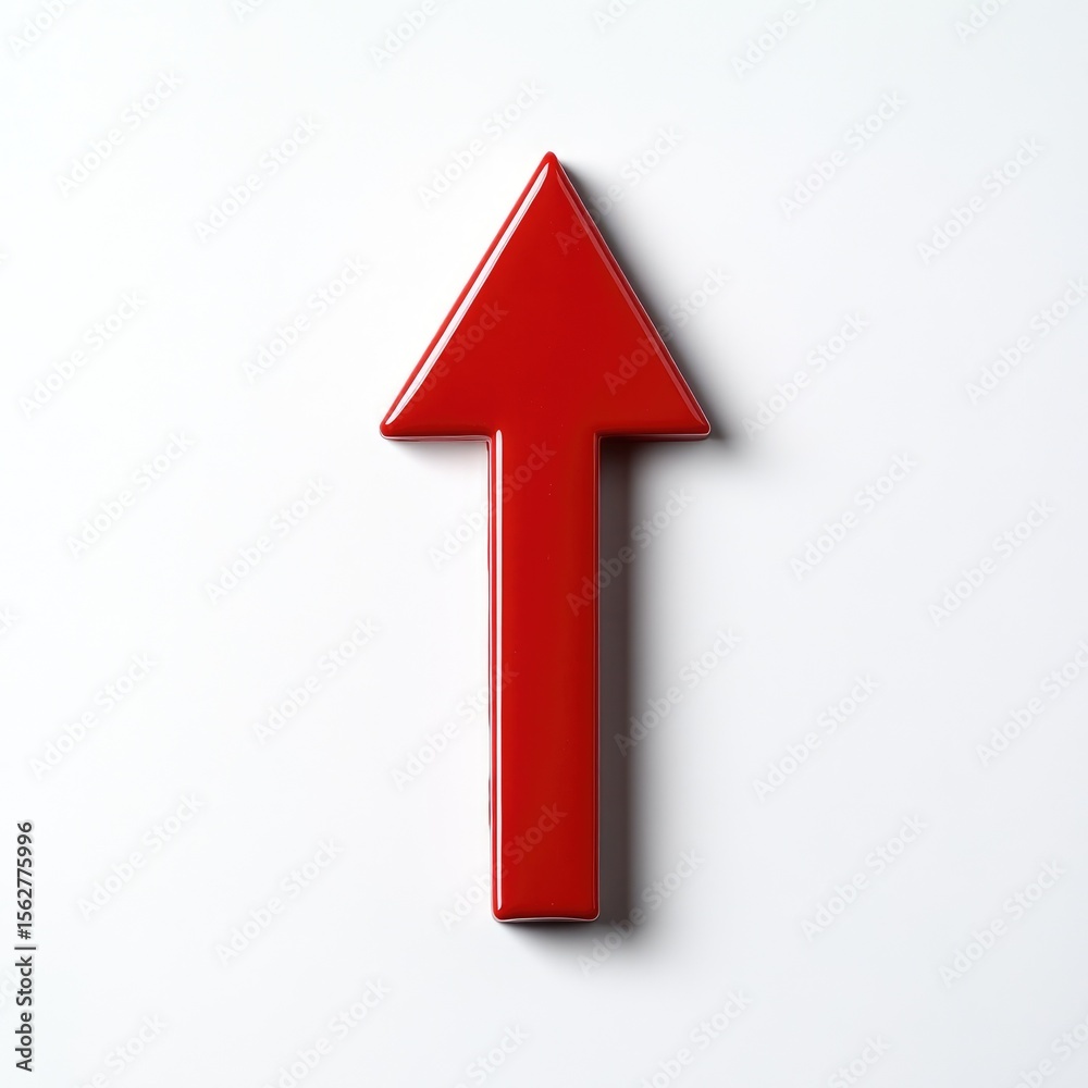 Red upward-pointing arrow on white background Red upward-pointing arrow on white background