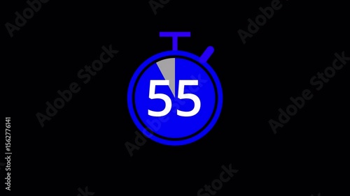 60 seconds stopwatch analog countdown animation on black background, sixty seconds countdown timer stopwatch animated, 60 seconds countdown timer with alpha channel.