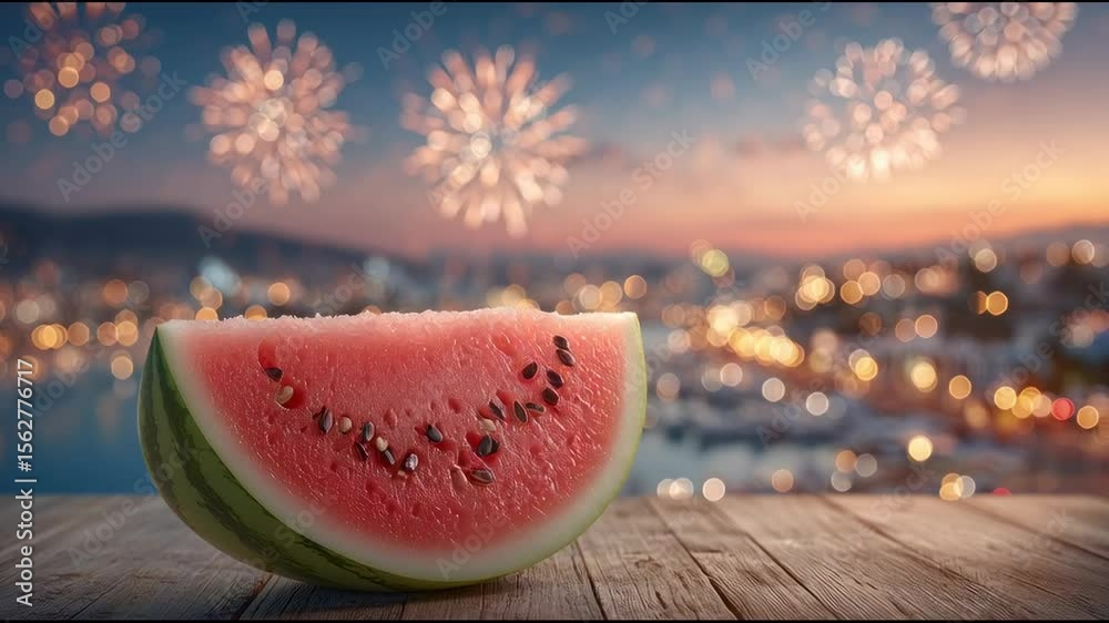打ち上げ花火とすいかの動画