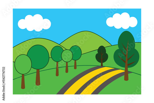 idyllic rural landscape green fields illustration