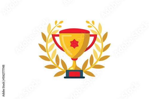 Golden Trophy with Laurel Wreath Achieving Excellence and Victory