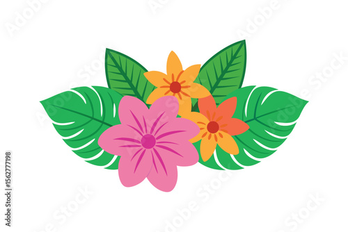 Floral Arrangement: A vibrant illustration showcasing a bouquet of colorful flowers and lush green leaves, a perfect embodiment of spring's arrival and nature's beauty.