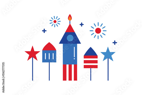 Fireworks Festive: A vibrant display of fireworks, symbolizing celebration and festivity in a colorful, illustrative design, perfect for adding a touch of joy to any occasion. 